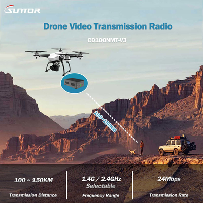 CD100NMT Transmissor COFDM de longo alcance para UAV/drone, design MIMO de dupla antena, até 150 km